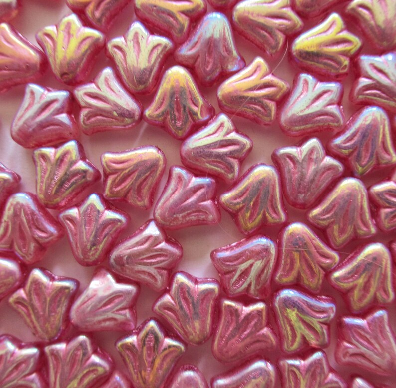 Lot of 25 8.5mm Czech glass flower beads dusty rose pink ab pressed glass lily flower beads C00921 image 2