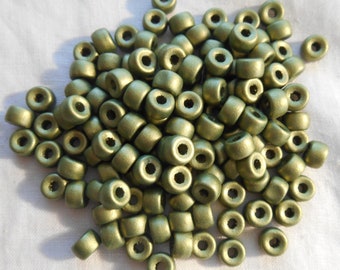 50 6mm Czech Matte Metallic Olive Green glass pony roller beads, large hole crow beads, C9350