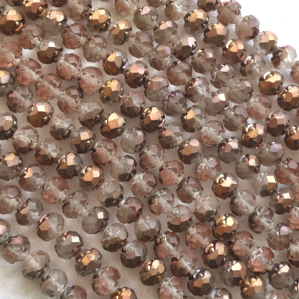 25 Czech glass small rosebud beads -  Matte Apollo Gold beads - 5 x 6mm  -  faceted  firepolished antique cut beads  - C1801