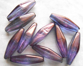 10 Baroque Lumi Amethyst long Czech glass lantern or tube beads, 24 x 9mm beads C0601