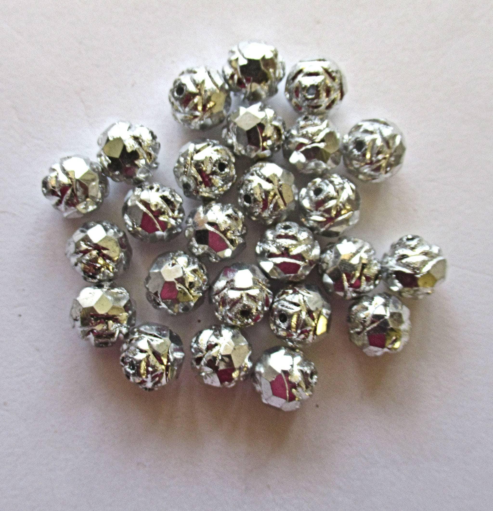 Czech Glass Rosebud Firepolish Beads CRYSTAL 8x7mm
