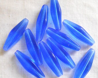 10 24 x 9mm sapphire blue glass long lantern or tube beads C0501