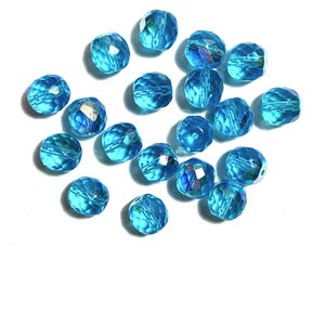 Twenty Czech glass fire polished faceted round beads - 10mm aqua blue AB beads C0088