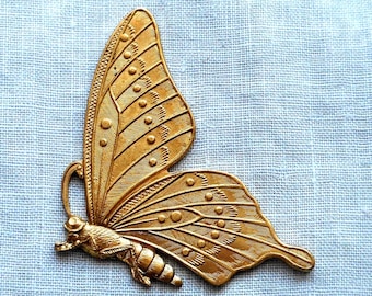 1 raw raw brass stamping, art nouveau, deco, Victorian butterfly, pendant, charm, connector, ornament, 47mm x 28mm, USA made C02101