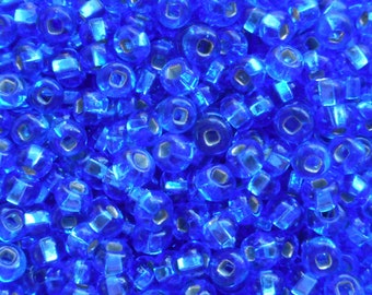 24 grams Sapphire Blue silver lined Czech 6/0 large glass seed beads, size 6 Preciosa Rocaille 4mm spacer beads, large, big hole C1524