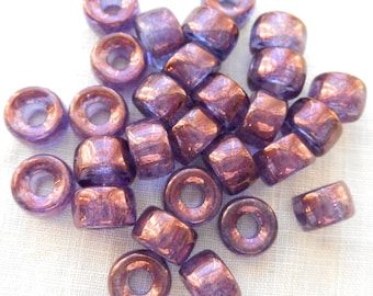 25 9mm Czech Lumi Amethyst pony roller beads, large hole iridescent purple glass beads, C0029