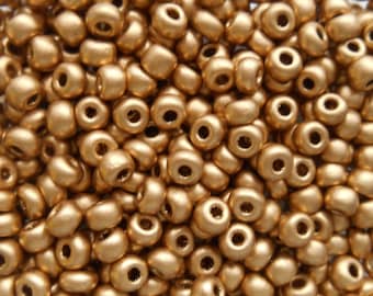 Pkg 24 grams size 6/0 Matte Metallic Gold Czech glass seed beads , Preciosa Rocaille 4mm spacer beads, large, big hole C5724