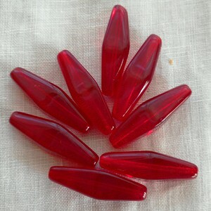 10 24 x 9mm Light Garnet, Ruby, Siam red glass long lantern or tube beads C0086