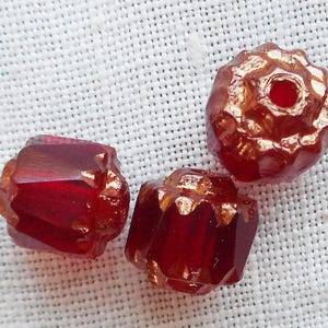 20 6mm antique cut cathedral beads -  light garnet / ruby red faceted fire polished beads C1801