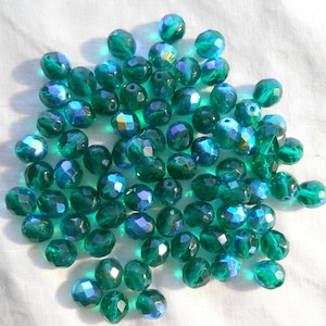 25 Blauwgroen AB-kralen 8 mm, ronde facetgeslepen glaskralen C5625
