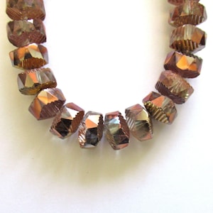 Six Czech glass faceted wavy rondelle beads - large 14 x 6mm copper and crystal mix chunky rondelles - C00941