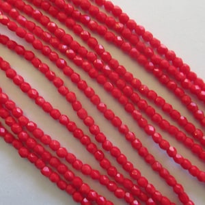 50 3mm faceted Czech glass beads - opaque bright red - round fire polished beads C0035