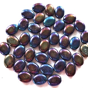 24 purple iris flat oval Czech Glass beads, 12mm x 9mm pressed glass beads C4525
