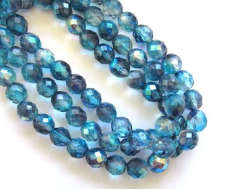 Ten Czech glass fire polished faceted round beads - 10mm blue AB color mix beads C0077