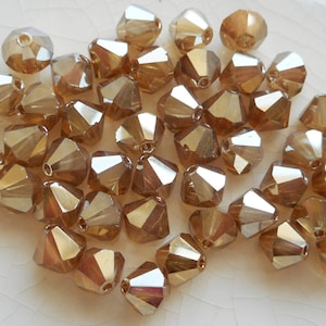 Lot of 24 6mm Golden Flare Gold Metallic Czech Preciosa Crystal bicone beads, faceted gold glass bicones  C7801