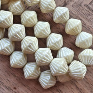 Five Czech glass bicones - 11mm x 10mm - opaque off white, cream colored - carved, chunky, rustic bicone beads C4401