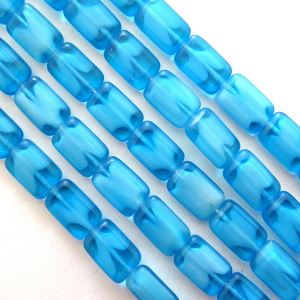 24 rectangular Czech glass beads - transparent & opaque bright aqua blue mix rectangle beads -12mm x 8mm - C00641