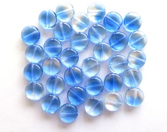 20 Czech glass coin beads - 10mm sapphire blue & crystal disc beads C0055