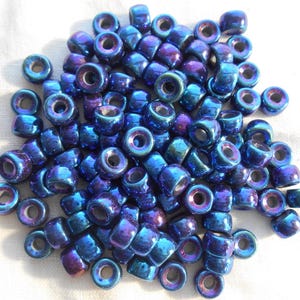 50 6mm Czech Blue Iris pony roller beads, large hole iridescent multicolored glass crow beads, C7450