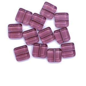 Twenty 9mm square Czech glass beads - transparent purple amethyst pressed glass beads C0004