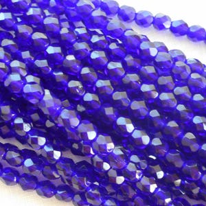 25 6mm Czech glass beads, cobalt blue firepolished faceted round beads C3425