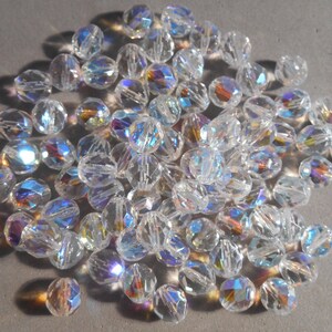 25 8mm Crystal AB, faceted round fire polished glass beads C0066