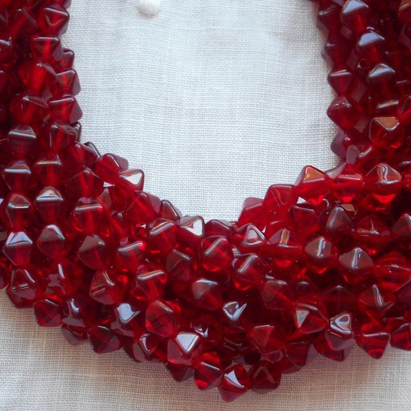 Fifty 6mm dark ruby red, garnet bicones, pressed glass Czech beads, C0082
