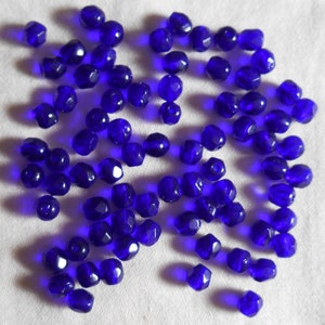 50 4mm Czech glass Cobalt Blue beads, firepolished faceted round glass beads C8550