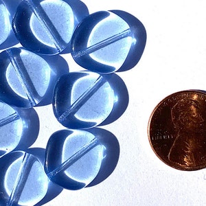 Ten 15mm Czech glass asymmetrical coin or disc beads light sapphire blue beads C0018 image 3