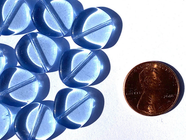 Ten 15mm Czech glass asymmetrical coin or disc beads light sapphire blue beads C0018 image 3