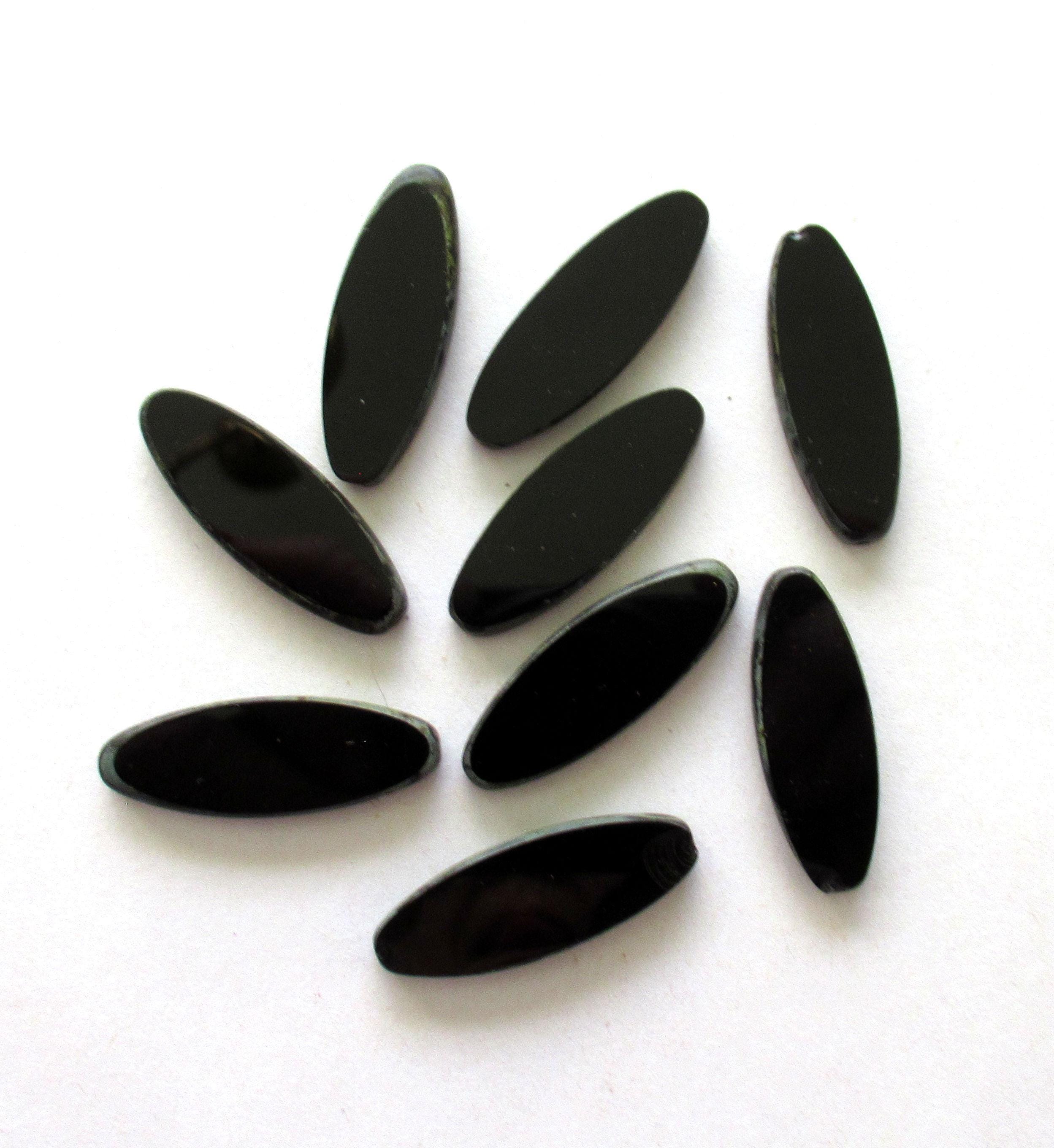 5 Large Czech Glass Spindle Beads - Opaque Jet Black Picasso - 30
