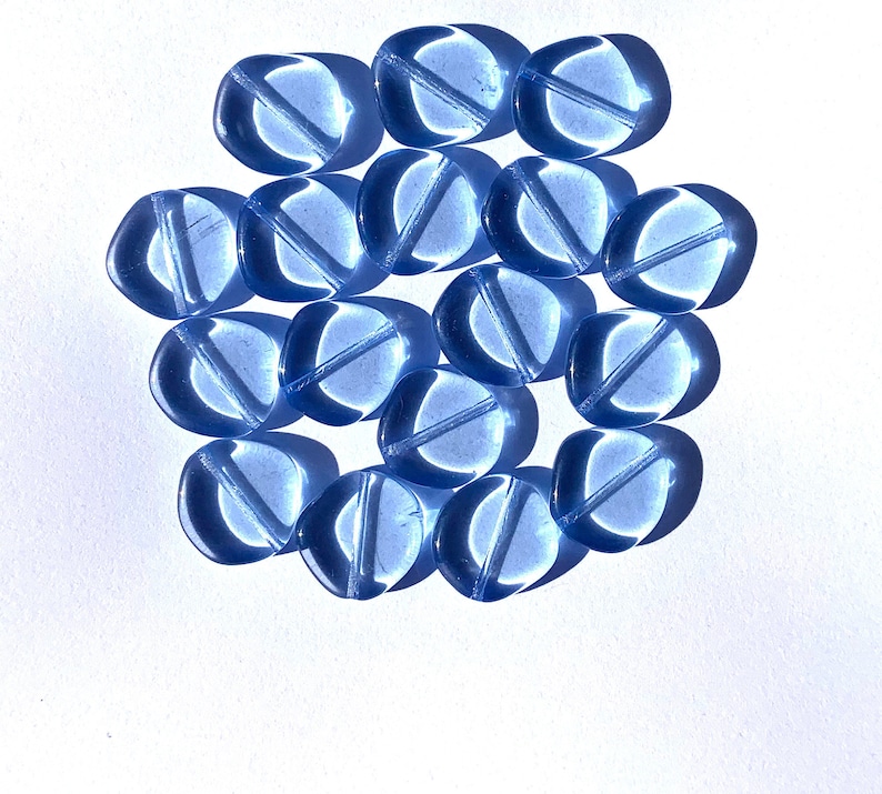 Ten 15mm Czech glass asymmetrical coin or disc beads light sapphire blue beads C0018 image 1