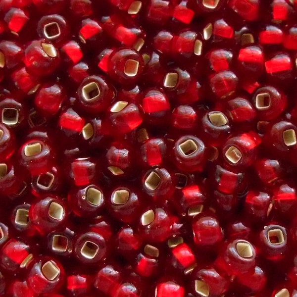 24 grams Ruby Red Silver Lined Czech 6/0 large glass seed beads, size 6 Preciosa Rocaille 4mm spacer beads, large, big hole C9524