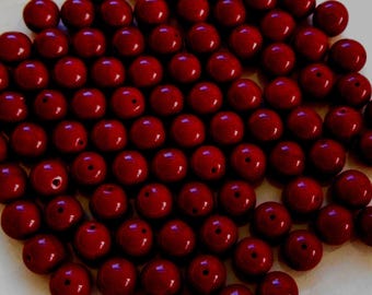 25 8mm Czech Opaque Blood Red smooth round druk beads, deep red glass beads C5625