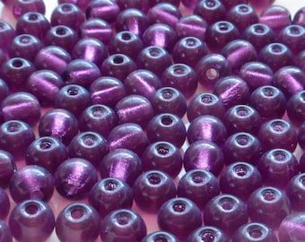 25 8mm Czech glass big hole beads, Amethyst or Purple smooth round druk beads with 2mm holes  C7201