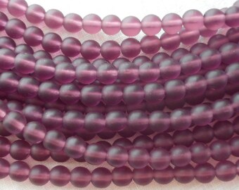 50 6 mm Czech glass beads, Matte Amethyst, purple, smooth round druk beads C4801