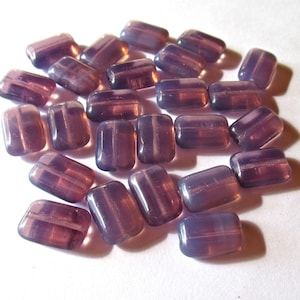 Ten Czech glass rectangular beads - purple, lilac opal rectangle beads - 12mm x 8mm, C0007