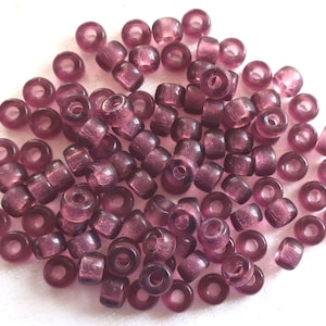 Lot of 50 6mm Czech Amethyst pony roller beads, large 2mm hole purple glass crow beads, C0048