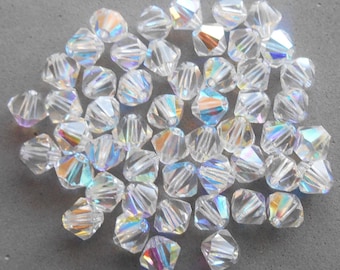 Lot of 24 6mm Crystal AB Czech Preciosa bicone beads, faceted glass crystal AB bicones C4801