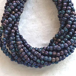 Lot of 100 3mm Czech glass melon beads, Blue Iris pressed glass beads C11850