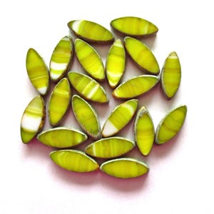 Ten 17 x 8mm Czech glass spindle beads - opaque marbled yellow & white picasso beads -  table cut almond shaped beads C000191