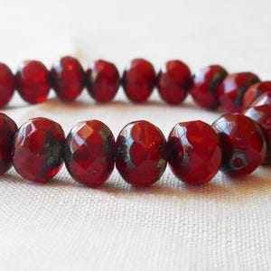 Lot of 25 Transparent Ruby, Garnet Red Opal Picasso faceted puffy rondelle or donut beads, 5 x 7mm, Czech glass beads C00201