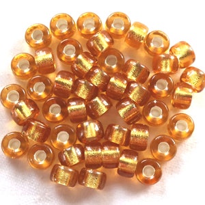 Lot of 25 9mm light Topaz  Silver Lined Czech glass pony beads,  crow or roller big, large hole beads  C0087