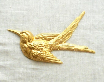 1 large raw brass Flying Bird, Sparrow pendant, charm, brass stamping, ornament 74mm x 52mm made in the USA C2601
