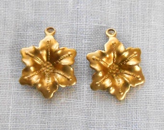 2 Raw Brass Stampings, Victorian flower dangles, charms, drops, earrings 17mm x 15mm, made in the USA C7702