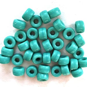 Lot of 25 9mm Opaque Turquoise Blue Green Czech glass pony, roller beads, large hole crow beads, C0097