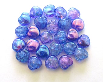 Lot van 10 Tsjechische glazen hartkralen - 11 mm blauwe en paarse craquelé glazen harten met een ab-afwerking - C0049