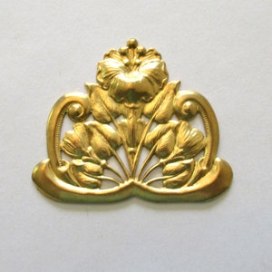 1 large floral raw brass stamping - Victorian flower connector - pendant - ornament - component - 1.87"  x 2.25" - made in the USA C0096