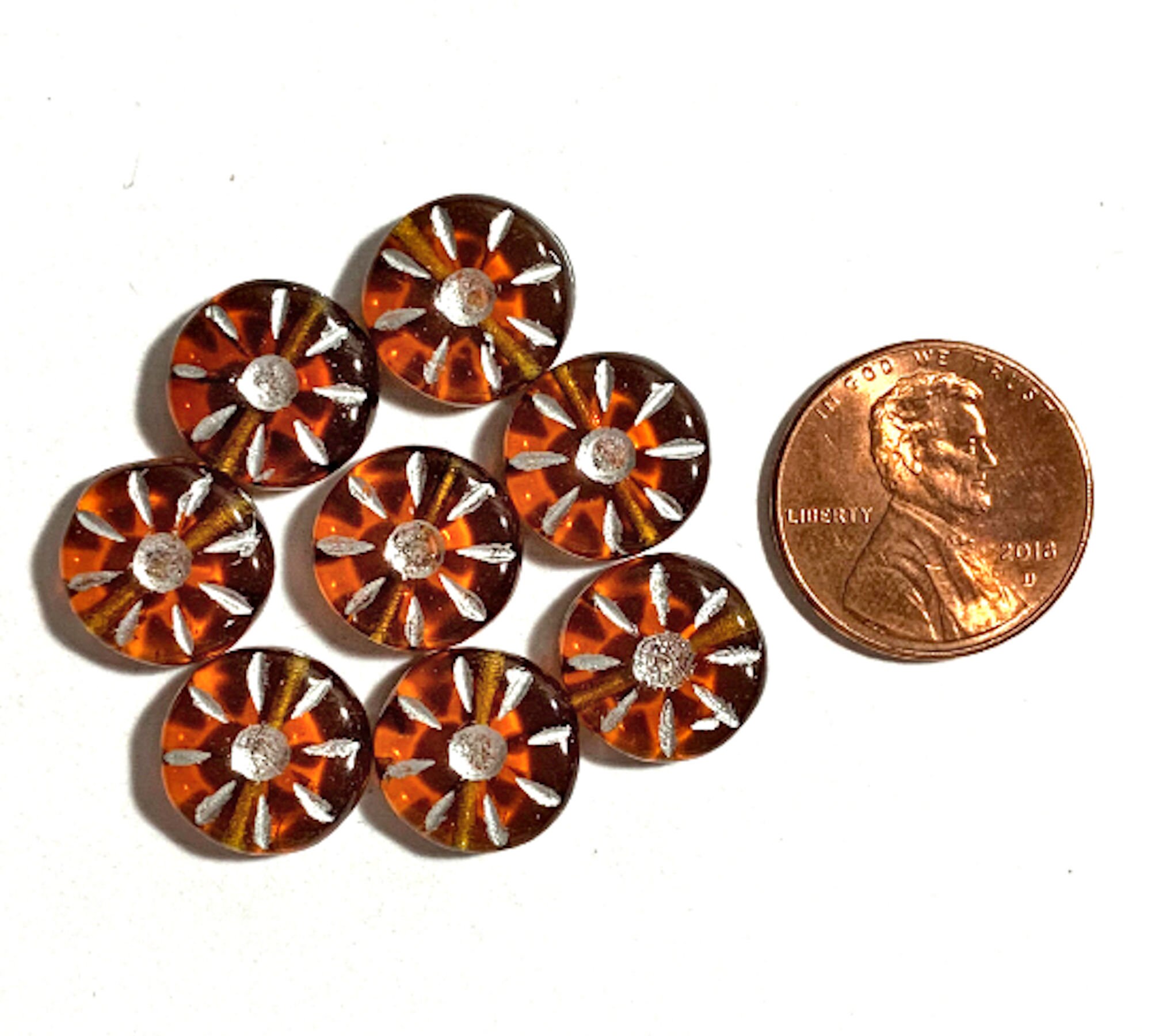 Eight 12mm Czech glass flower beads round carved topaz or Etsy