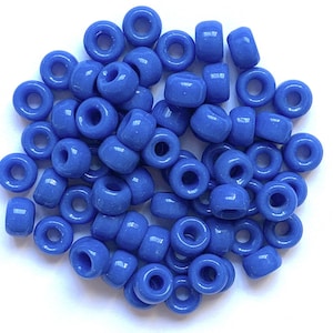 Twenty-five 9mm Czech glass pony, crow, roller beads - opaque blue large hole beads - C0062